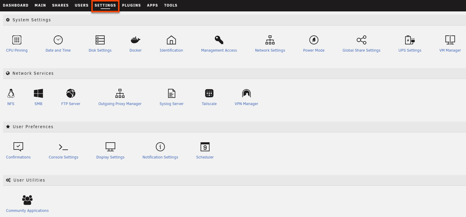 Pestaña de Configuraciones